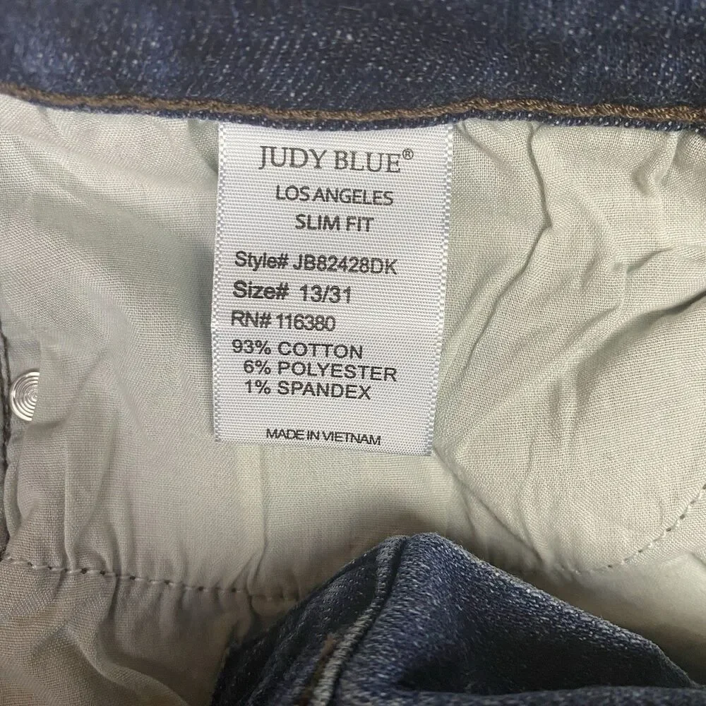 Judy Blue 82428 Slim Fit Cuffed Jeans Womens 13/31 Stretch Blue Dark Wash Denim